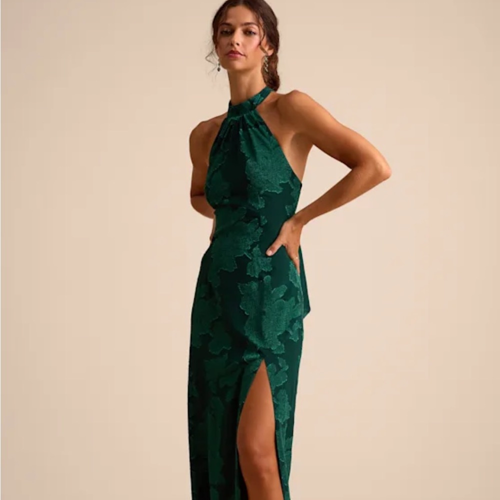 Mikani Dark Green Maxi Halter Dress